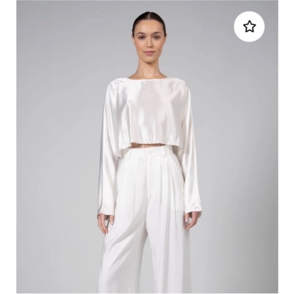 NONchalant Label Emilia Crop Top Ivory silk satin cropped blouse long sleeve NWT